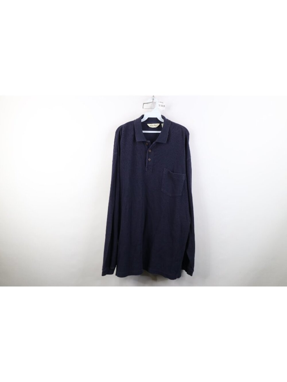 Vintage 90s Eddie Bauer Mens XL Faded Thermal Waffle Knit Long Sleeve Polo Blue